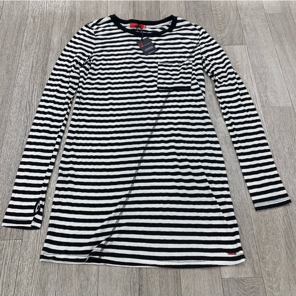 NWT n:Philanthropy Anthropologie Long Sleeve Black White Striped T-shirt Dress - Picture 11 of 12
